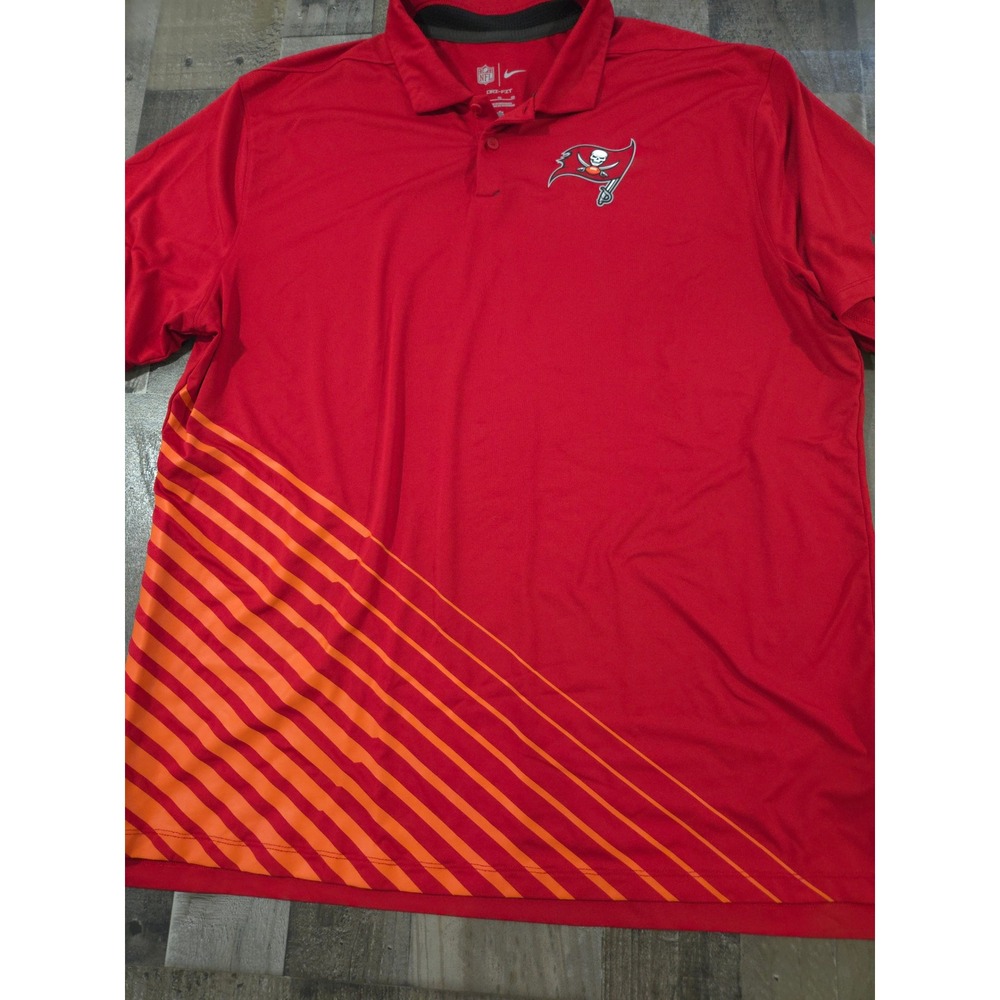 Nike Dri-FIT NFL Tampa Bay Buccaneers Red Orange Stripe Golf Polo Shirt Mens XL - Picture 4 of 10